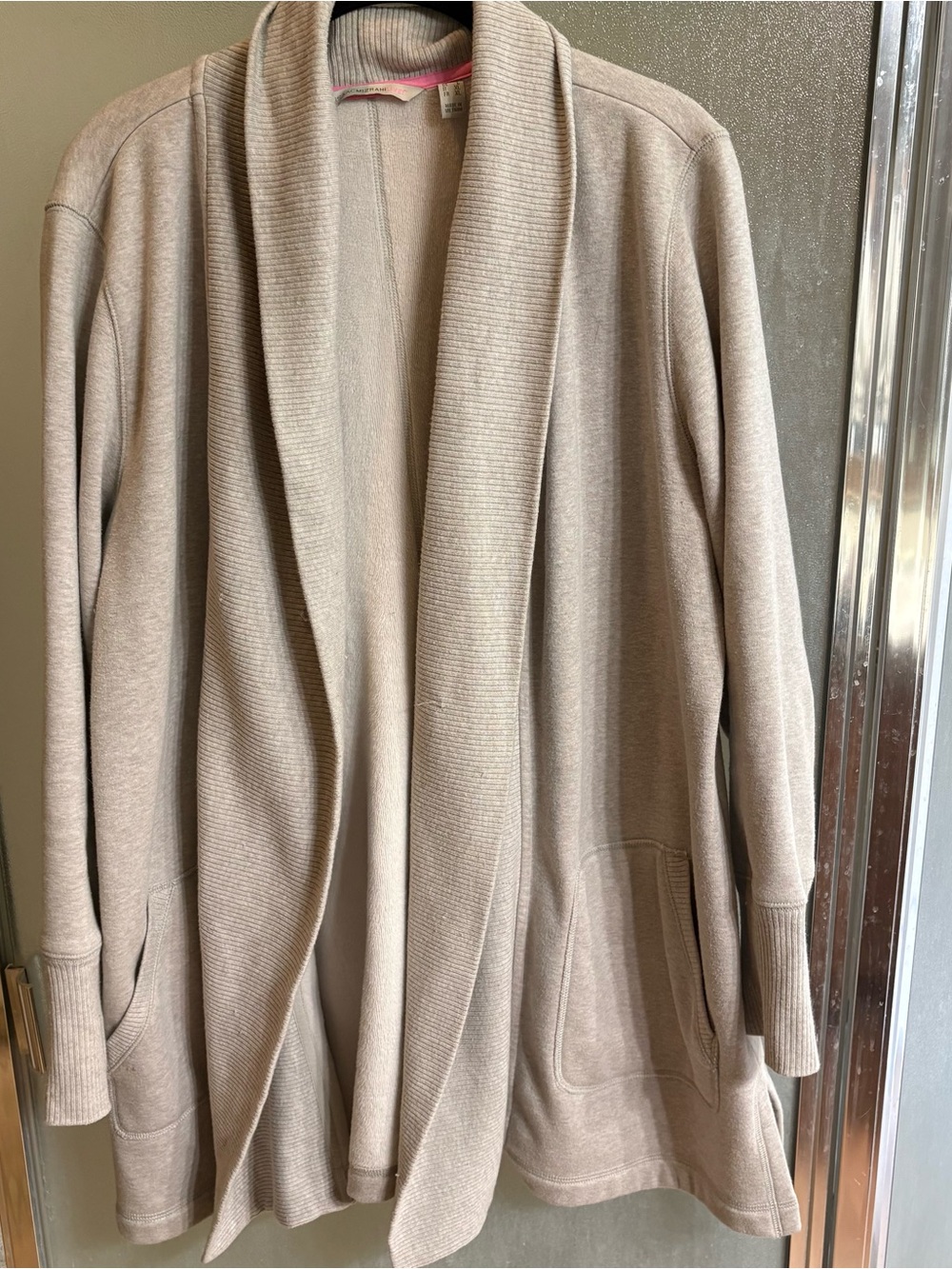 Isaac Mizrahi Taupe Open-Front Knit Cardigan
